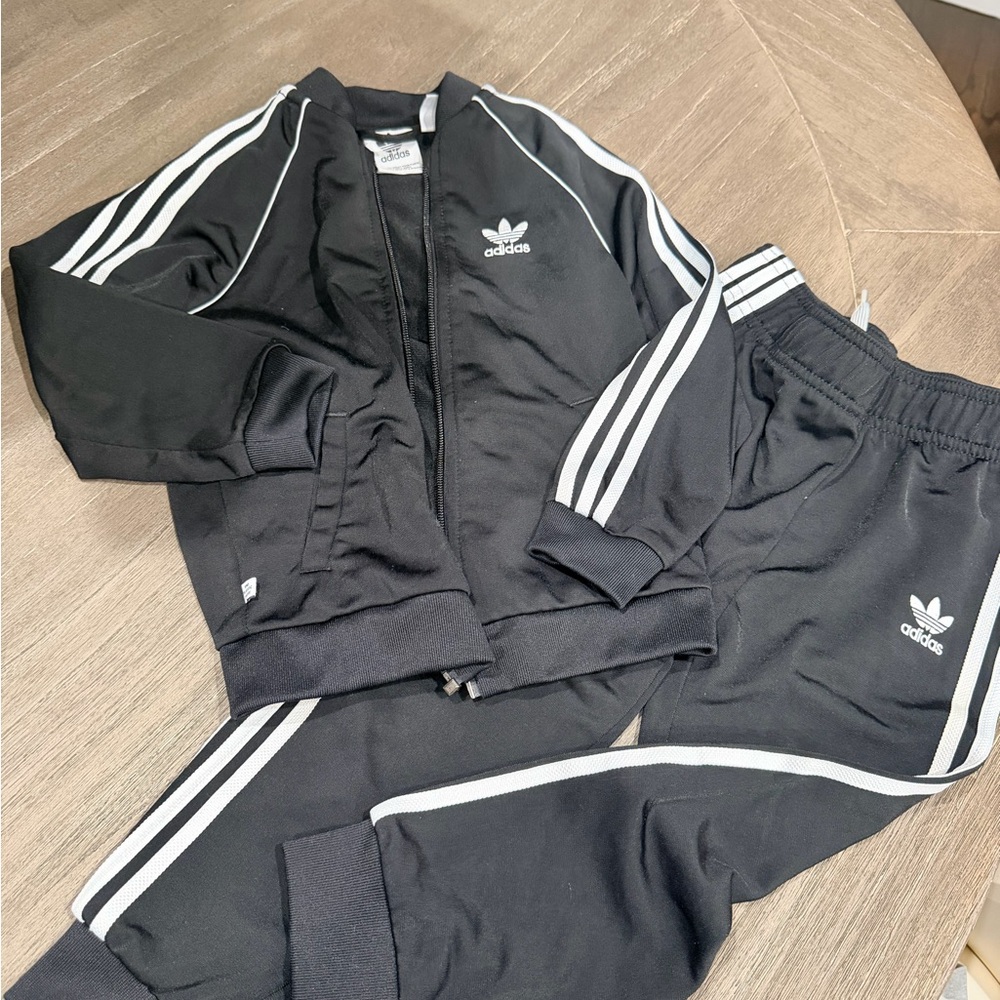 Adidas Black Jacket and matching pants with White Logo